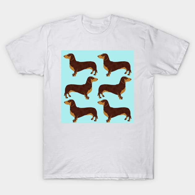 Sausage dogs (daschund) blue T-Shirt by Kimmygowland